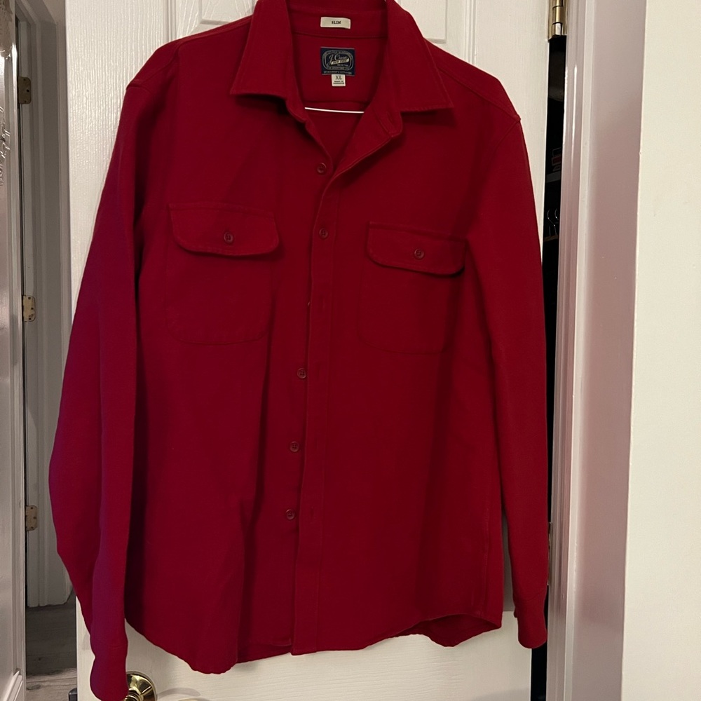 J.Crew NY Heavy Weight Cotton Flannel, Solid Red XL - Slim, men’s shirt.